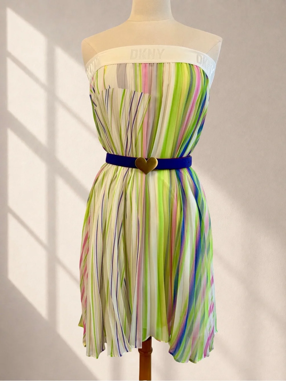 DKNY Scissor Pleated Pastel Stripe Midi Skirt L Y2K Resort Art Print